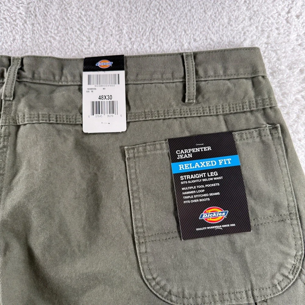 Men's 48X30 Dickies Relaxed‎ Fit Straight Leg Green Carpenter Khakis Pants NEW